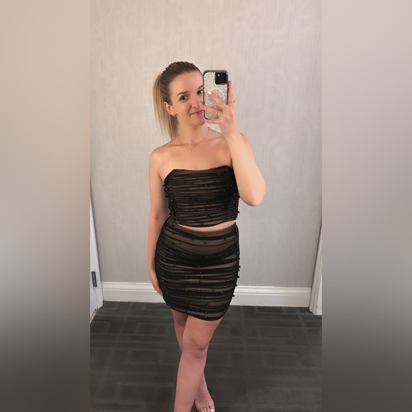 2 piece black and tan, pearled set. Perfect for Vegas! - Picture 1 of 6